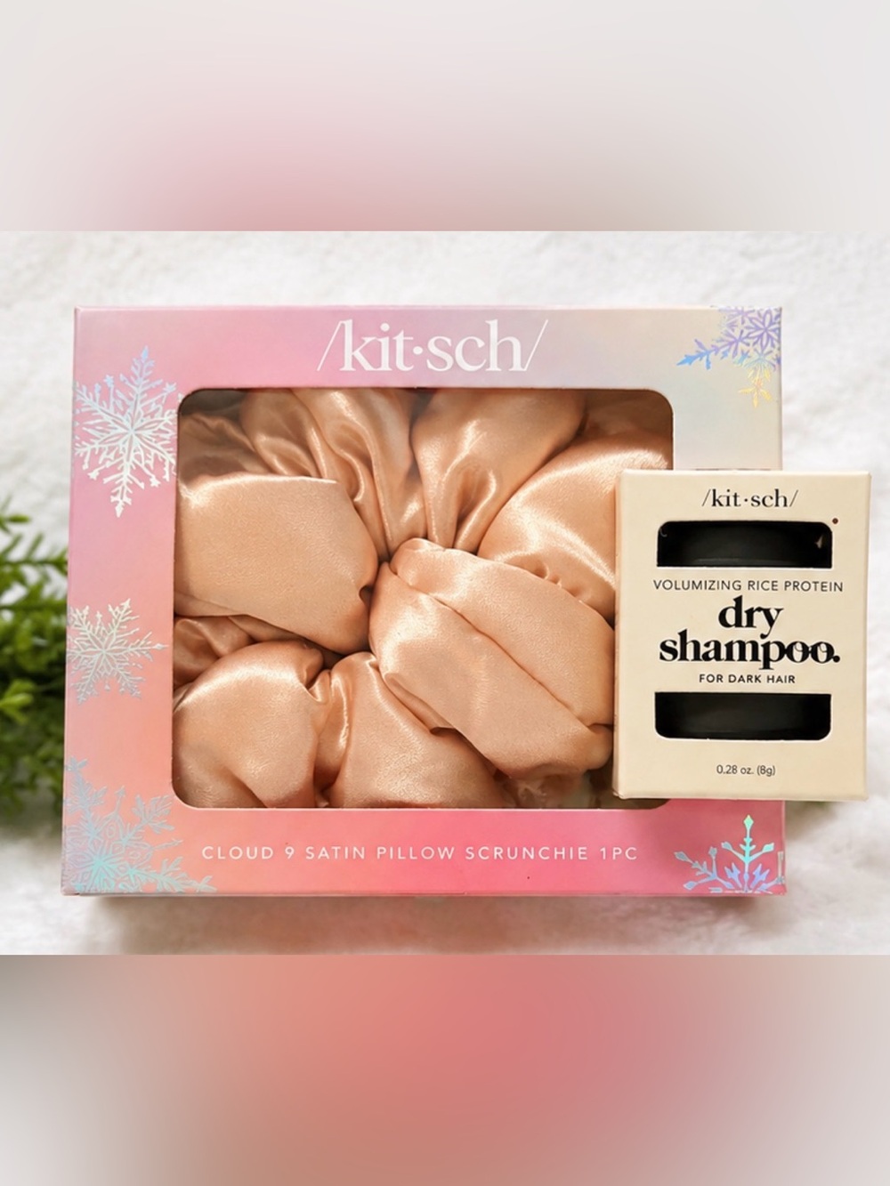 NEW Kitsch Satin Pillow Scrunchie + Dry Shampoo for Dark Hair Gift Set
